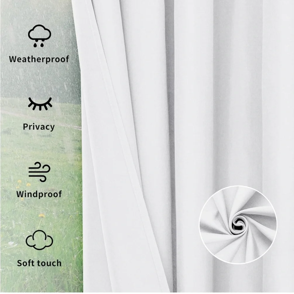 Outdoor Curtains Waterproof Windproof Weatherproof 1 Panel, 54x84 inch, White